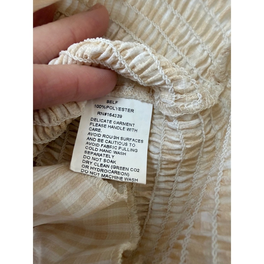 SNDYS US 10 Beige Gingham Smocked Midi Dress Cottagecore Puff Sleeve - Picture 8 of 9